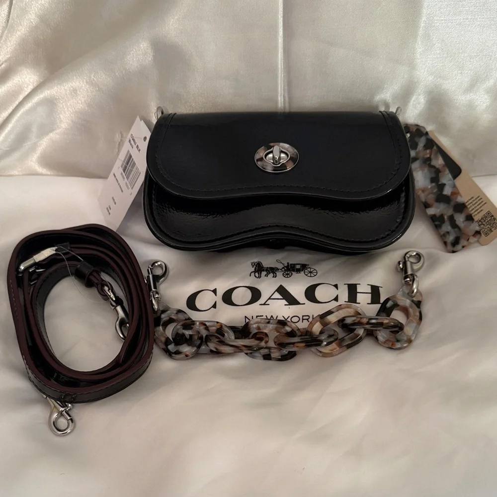 🖤Coach NWT Coachtopia Black Mini Wavy Dinky Bag in Crinkle Cut Leather‎